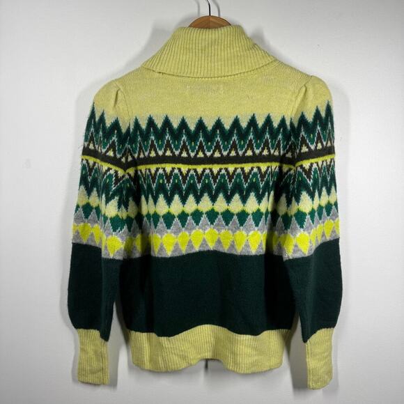 Ann Taylor LOFT Sweater Women XS Chevron Stitched Brilliant Emerald Turtleneck - Picture 2 of 8